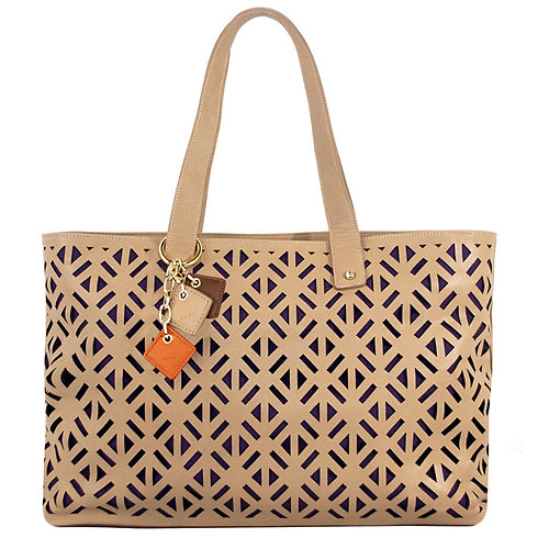 Luminous Leather Tote  -Tan