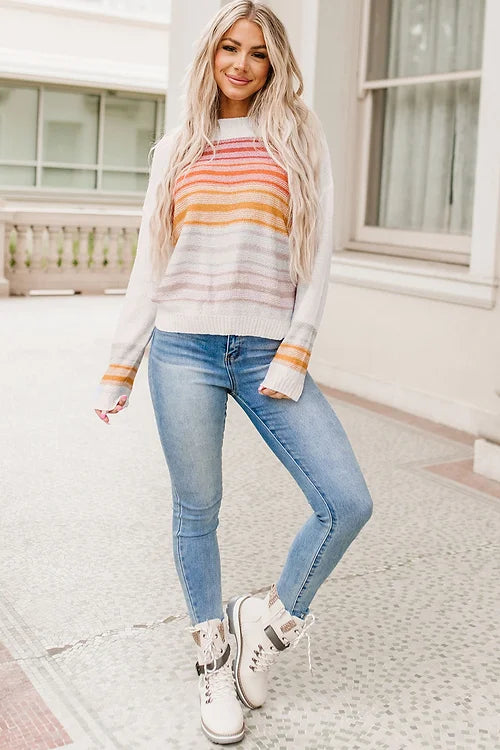 Poppy Stripe Long Sleeve Round Neck Sweater