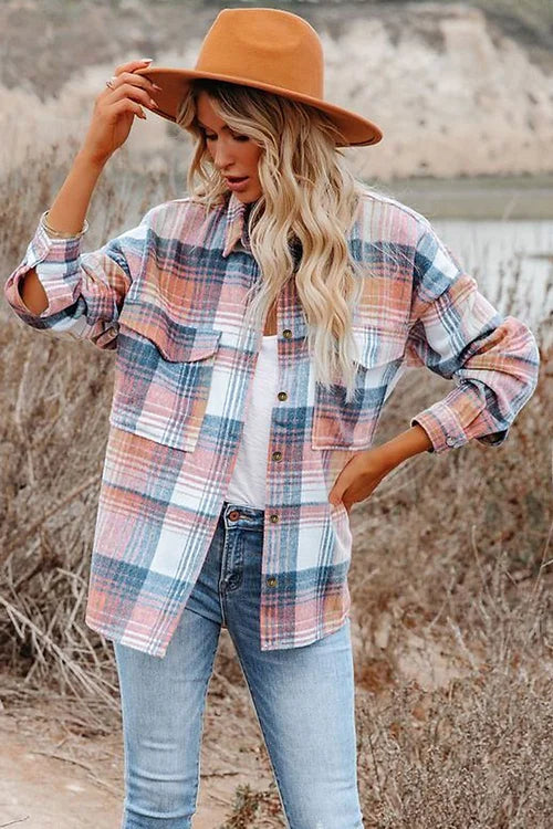 Addison Plaid Flap Pockets Shacket